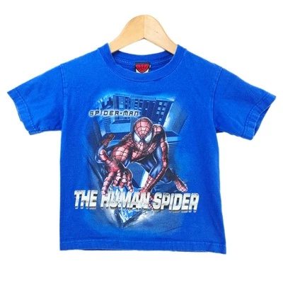 Vintage Spiderman Shirt Kids Size Medium Blue 5 Human Spider 2002 Y2K Marvel - Image 1 of 4