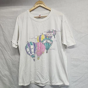 Vtg Hot Air Balloon Tee Shirt Jerzees Pastel Print Single Stitch - Picture 1 of 3