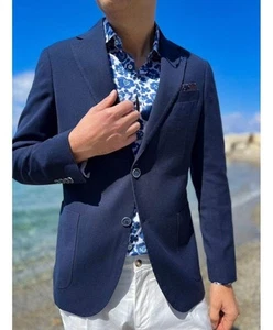 Blazer uomo blu navy sfoderato - Giacca blu particolare, estiva - Imagen 1 de 5