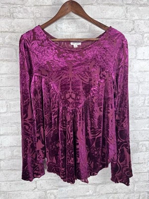 女式天鹅绒倦怠娃娃上衣勃艮第喇叭袖仙女垃圾桶尺寸 M — 第 1/4 张图片