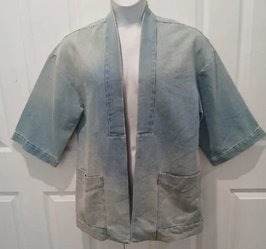 NWT $98 LEVI STRAUSS Open Front Soft Blue Denim Cardigan Duster Jacket L - Picture 1 of 6