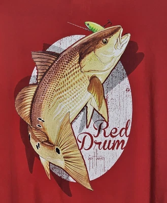 GUY HARVEY Hombres Camisa Manga Larga Cinta Roja Pez Grande Gráfico Pesca Tambor Rojo Foto 1 de 4