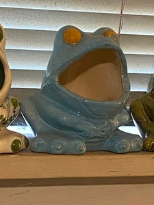 Vintage Keramik Küchenschwamm Seifenhalter Frosch Mund FROSCH ORANGE BLAU - Bild 1 von 1