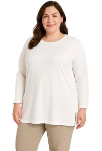 J Jill Women 3X Luxe Supima Forward Seam Tunic Top White Long Sleeve Knit Shirt - Picture 1 of 5