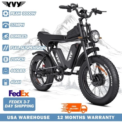 YVY 20" 52V Peak 3000W 40Ah Dual suspension Electric bike off-road mountain EMTB