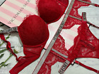 Victoria's Secret Glänzerriemen Bombe Spitze Push-Up BH Tanga Strumpfband Set rot