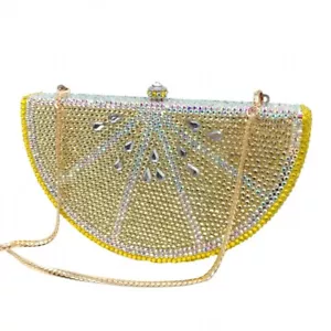 Lemon shaped diamond inlaid dinner Hand Bag Party Bag evening bag - Picture 1 of 16