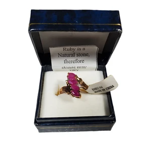 Anillo Piedra Rubí Rosa Chapado en Oro 14K Talla 6 Circonitas Cúbicas Estrás Ovalado Elegante - Imagen 1 de 5