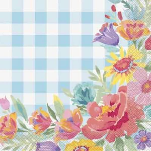 Pioneer Woman Easter Blooming Blue Plaid Floral 20 2 Ply Paper Dinner Napkins - Picture 1 of 4
