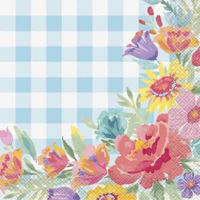 Pioneer Woman Easter Blooming Blue Plaid Floral 20 2 Ply Paper Dinner Napkins - Image 1 of 4