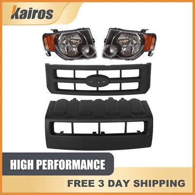 Fits 08-12 Ford Escape New Front Grille & Lower Bumper Trim Molding & Headlights - Image 1 of 4