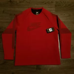 NIKE TECH PACK Fleece Crew neck Sweatshirt Red Pullover Running mens MEDIUM - Picture 1 of 8
