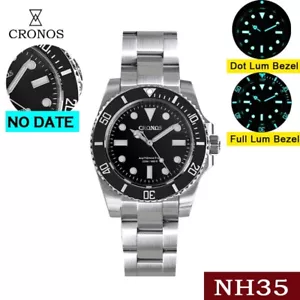 Cronos Sub Diver Men Watch Stainless Steel NH35 Brushed Bracelet No Date L6015M - Picture 1 of 25