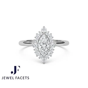 Anillo de compromiso de diamantes cultivados en laboratorio certificado IGI de 1,02 quilates talla marquesa de oro de 14 k - Imagen 1 de 4