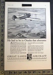 1929 GREAT LAKES AIRCRAFT AVIATION BIPLANE CIRRUS MOTOR OMAHA CLEVELAND AD 33808 - Picture 1 of 1