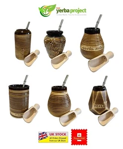 Yerba Mate Ceramic Cup Gourd YerBee 260 - 350 ml & Bombilla Set Various Type  - Picture 1 of 28