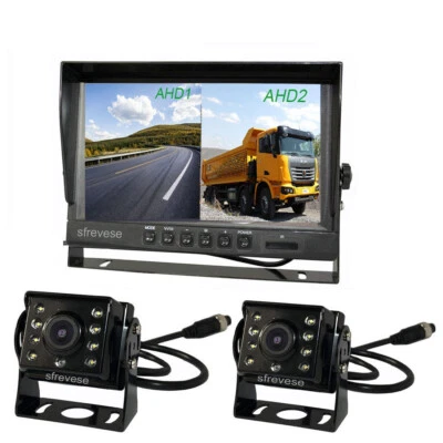 9" 2CH IPS Split Monitor+ 2 x 4Pin AHD 1080P Car Rear View Backup Camera SD DVR - Image 1 of 4