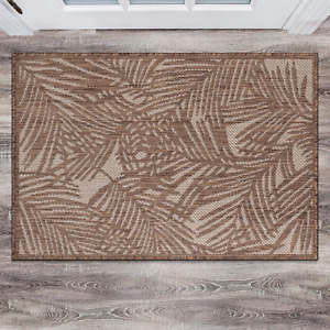 Rugshop Contemporary Palm Leaf Textured Flat Weave Easy Cleaning Outdoor Rugs fo