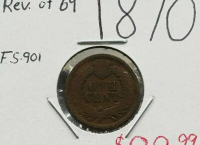 1870 Indian Head Cent Coin Reverse of 1869 FS-901 Variety VG Very Good Circulate - Image 1 of 4