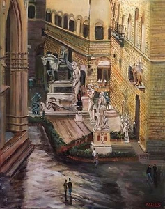 NEW DAVID ALDUS ORIGINAL "Uffizi Gallery Florence" Tuscany Italy OIL PAINTING - Picture 1 of 2