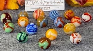 😎17-Vintage Swirl Marbles-NM+.59-67 Different Makers-Flames-Wet & Wild🔥 - Picture 1 of 6