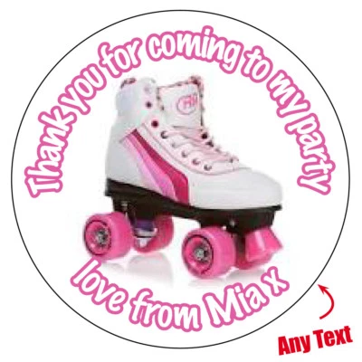 ELSIE BEAU Personalised Pink Roller Skates Birthday Stickers Party Bag Thank You -372