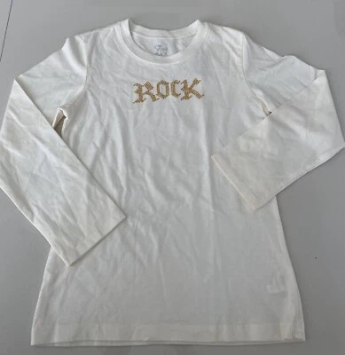 NUEVO CON ETIQUETAS TOP DE ALGODÓN PARA NIÑAS CREMA CON TACHUELAS DORADAS “ROCK” L/S POR LUGAR PARA NIÑOS TALLA 5/6 Foto 1 de 2