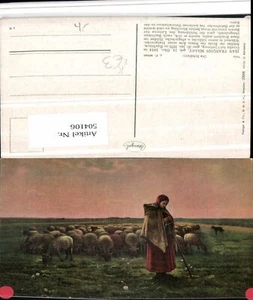 504106, cartolina artista J. F. Millet pastore gregge di pecore pub stelo 29966 - Foto 1 di 1