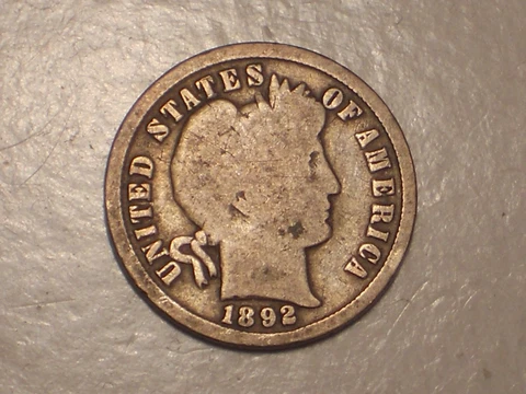 1892 Barber Dime (1st Yr., & Attractive) Cover