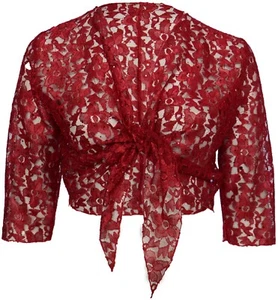 Rojo Brillante Rígido Malla de Encaje Encogimiento Prenda para el torso transparente Bolero Cardi Damas Ropa de Fiesta - Imagen 1 de 6