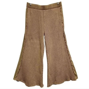 Oli & Hali Wide Leg Hose Damen M hellbraun Mineral Wash Waffelstrick hauchdünn cropped - Bild 1 von 12