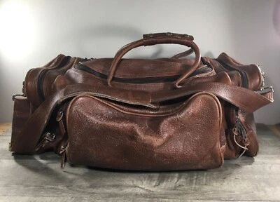 Duffle Gym Travel Weekender Bag Pack Brown Bullhide Vintage Leather Duffel - Image 1 of 4