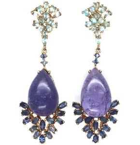 Pendientes De Zafiro Apatito Tanzanita Azul De 12 X 18 Mm En Plata De Ley 925 - Imagen 1 de 5