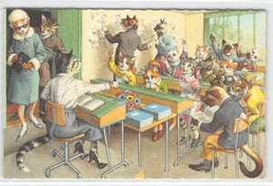 Cats Students Classroom Mainzer Belgium #4964 Vintage Fantasy Anthropomorphic - Picture 1 of 2