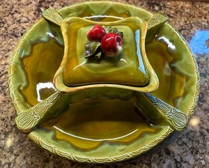Maurice of California Pottery Lazy Susan 7 pc Chip & Dip Set w/ Apples Lid - Picture 1 of 11