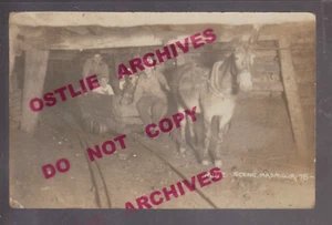 Madrid IOWA RPPC 1917 INTERIOR COAL MINE Mining DONKEY PULLING TRAM Miners WOW! - Picture 1 of 3