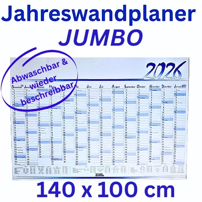 XXXL Jahresplaner 2026 abwischbarer extra großer Kalender 14 Monate DE Ferien - Bild 1 von 4