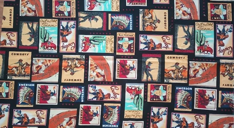 TELA DE ALGODÓN VINTAGE CABALLOS VAQUEROS REX MAYNARD EMERSON 1 1/4 YARDAS POR 40 PULGADAS Foto 1 de 1