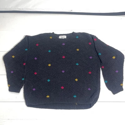 De colección Talbots Mujer’s Mediano Años 90 Y2K Abuela Lunares Negro Sudado Tejido a Mano Foto 1 de 4