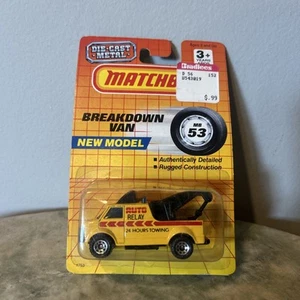1990 MATCHBOX SUPERFAST MB 53 BREAKDOWN VAN RELAY 24 HOURS TOWING NEW ON CARD - Picture 1 of 3