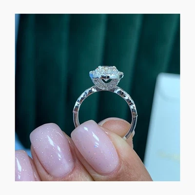 Diamond Oval Ring VS1 F IGI Certified 2.85 Carat Halo 18K White Gold Sizes 4.5-9 - Image 1 of 4