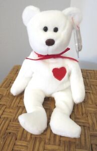 Ty Beanie Baby 3rd Gen. Very Rare Valentino Teddy Snow White in Nice Condition
