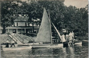 1910er IN Postkarte Fairview Hotel Lake Manitau Rochester West Side Segelboot - Bild 1 von 2
