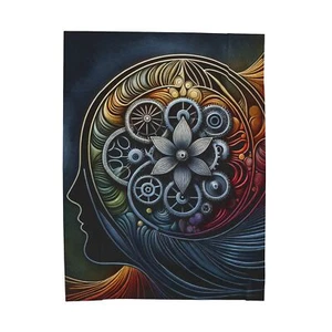Velveteen Plush Blanket Art Deco Timeless Mind Geometric Lotus Clock Steampunk - Picture 1 of 22