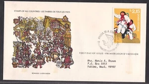 ROMANIA 1977 FIRST DAY COVER MALE FOLK DANCER MUSIC - Picture 1 of 2