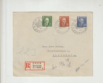 SWEDEN 1938 King Gustav V  Registered FDC Cover Complete set Scott #275-277 - Image 1 of 2
