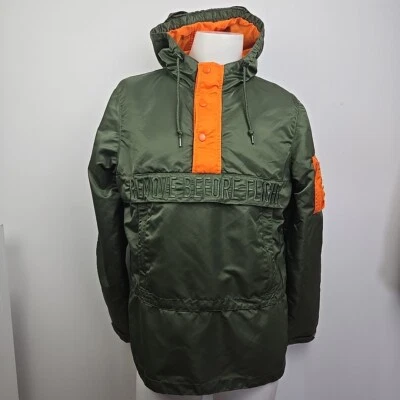 HTF Alpha Industries Seafarer Anorak 1/4 Zip Snap Pullover Hoodie Green Men's S - Image 1 of 4