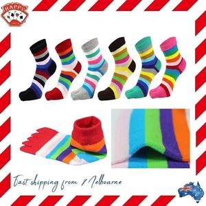 Men WOMENS Unisex Boys GIRLS Cotton TOE SOCKS Rainbow Stripe Party Costume Dress - Picture 1 of 22