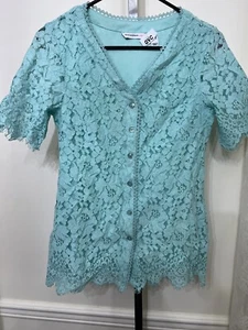 Isaac Mizrahi Live Mint Green Lace Short Sleeve Cardigan Xs - Picture 1 of 5