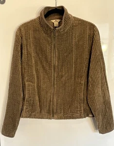 Woolrich Size LFull Zip Brown Corduroy Jacket Unlined Soft Texture Pockets Vtg - Picture 1 of 13